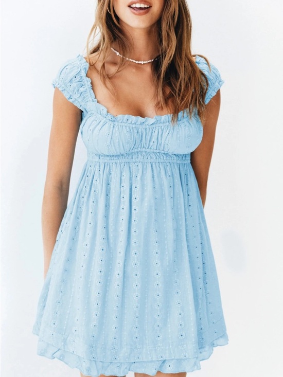 Princess Polly Dresses & Skirts - Princess Polly Carlita Mini Dress Blue Eyelet Babydoll Ruffle NWT US 8